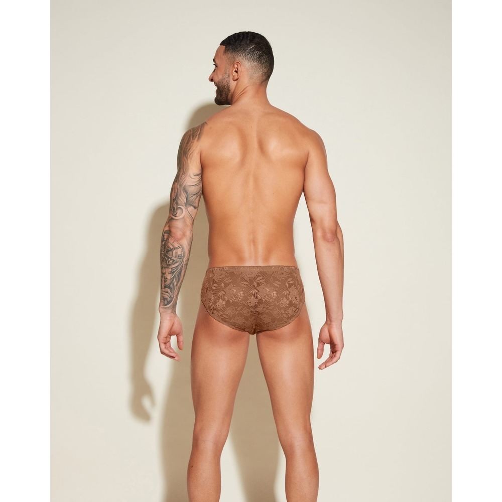 Cosabella Never Say Never Mens Lace Briefs Brown Floral Italian Lace Low Rise